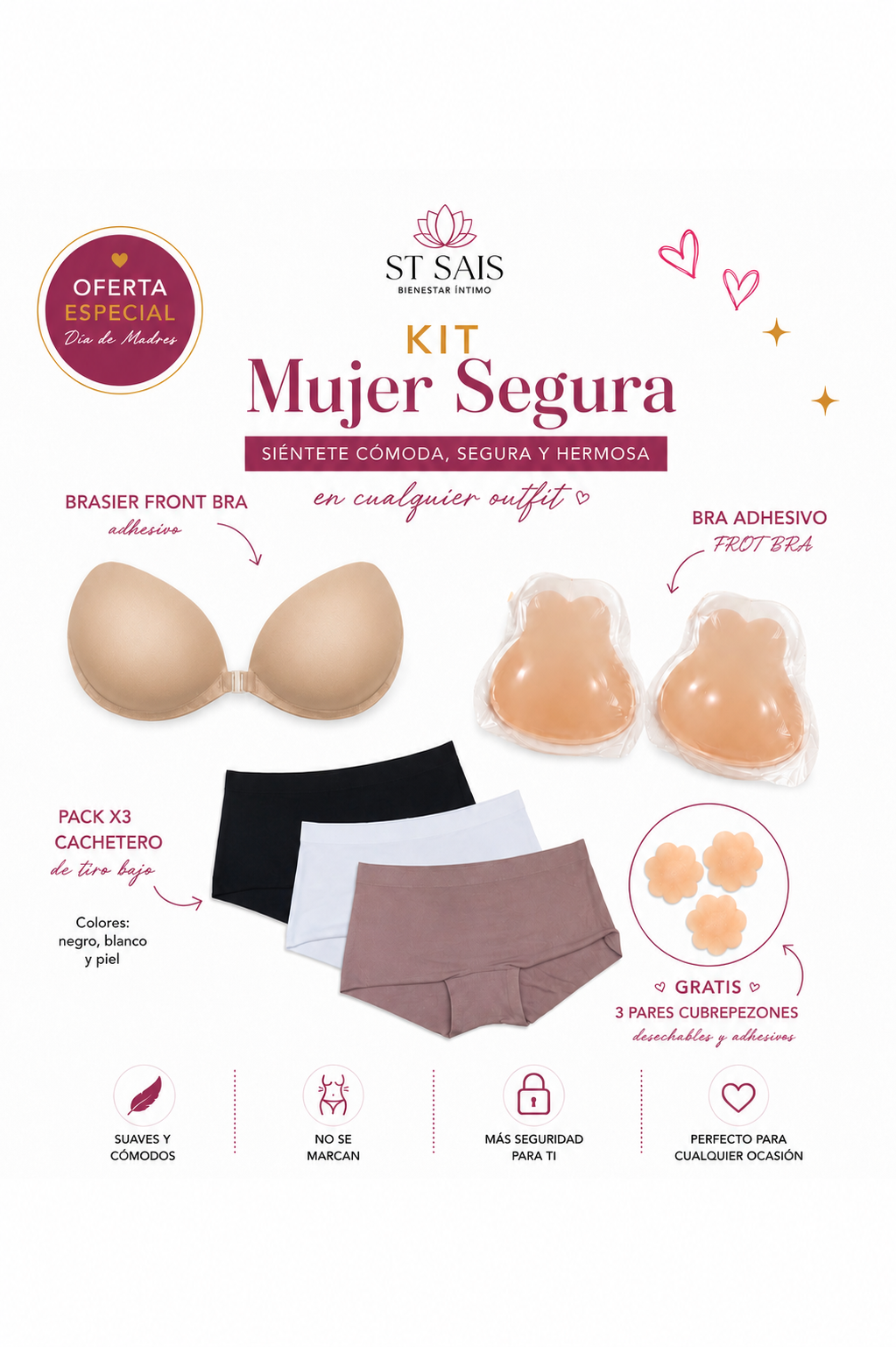 Kit Mujer Segura (Kony bra + Pack Cacheteros + Brasier )