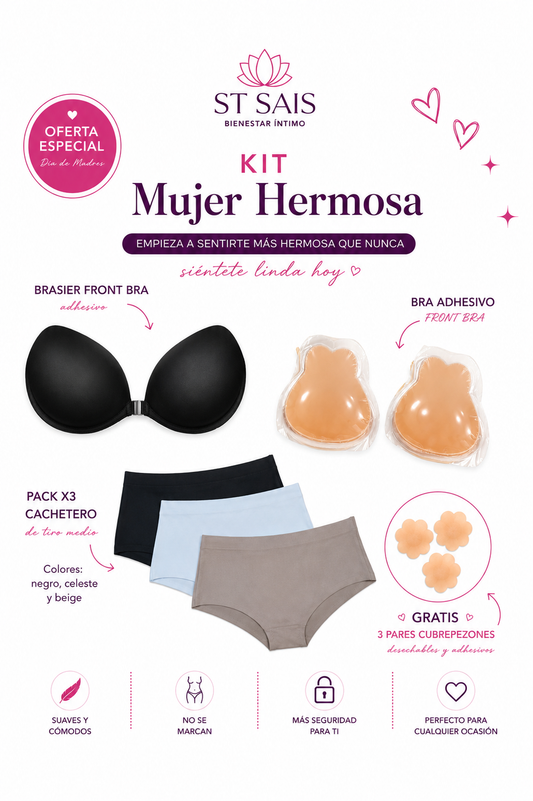 Kit Mujer Hermosa (Kony Bra +  Pack cacheteros Hípster + Brasier)